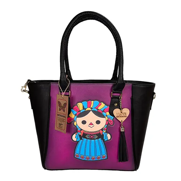 BOLSO VAQUETA ARTESANAL LULA LELE MORADO NEGRO W