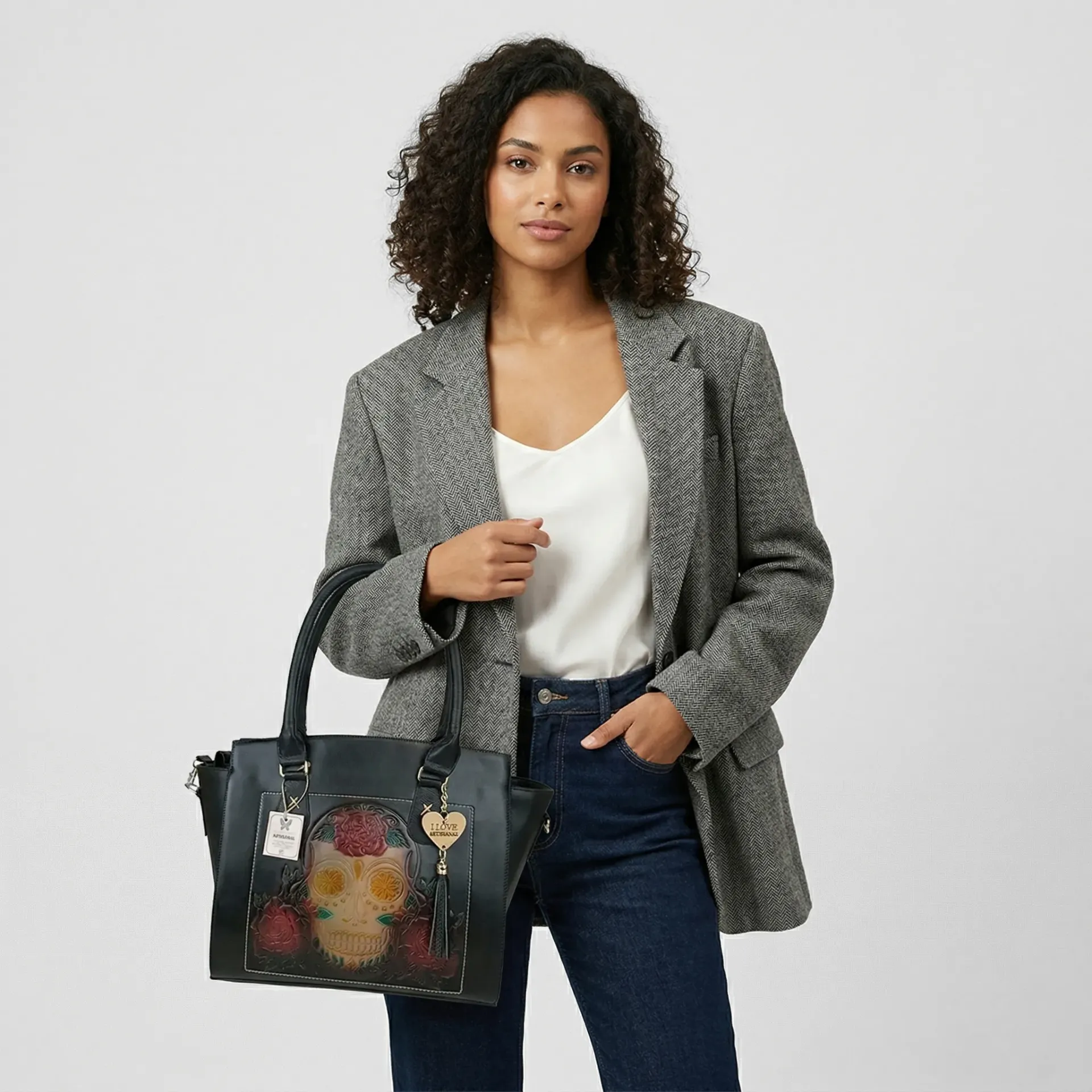 BOLSO VAQUETA ARTESANAL FERNANDA CALAVERA BICOLOR NEGRO 12