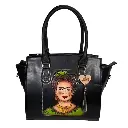 BOLSO VAQUETA ARTESANAL FERNANDA FRIDA BICOLORES NEGRO P
