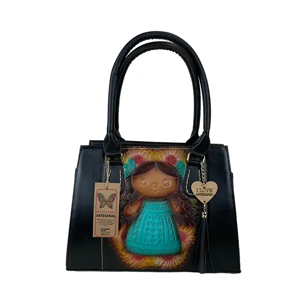 [B05VAAC2LBN04] BOLSO VAQUETA ARTESANAL CATALINA 2 LELE BICOLOR NEGRO 04