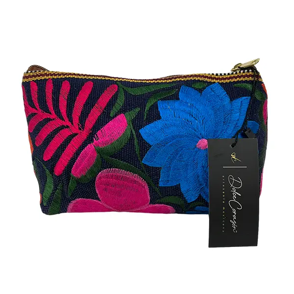 [C02PBNEG] COSMETIQUERA PIEL  (FLORES BORDADO NEGRO)