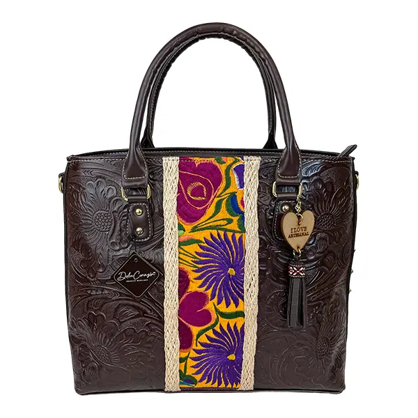 [B03ESCFBFCAF] ESTELA FLORES CURPIEL FRANJA BORDADO  (FLORES CAFE)