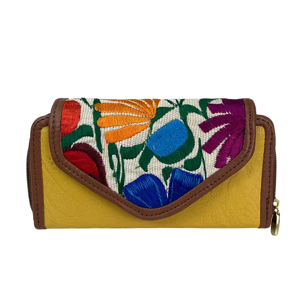 [C03KAPFBAMA] CARTERA KARO PIEL COLORES (BORDADO AMARILLO B)