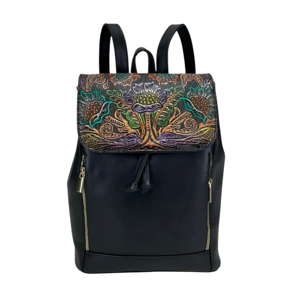 MORRAL 2 PIEL VAQUETA FLORES NEGRO 