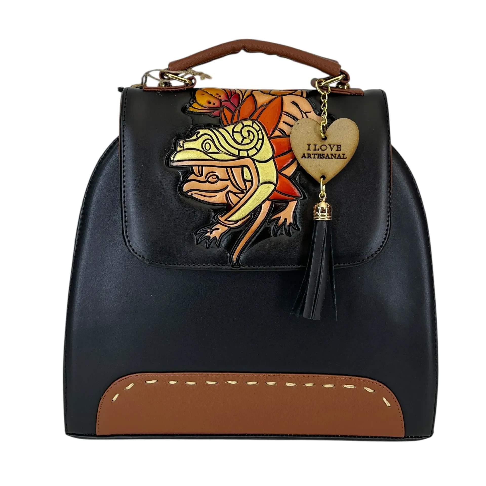 BACKPAK PIEL VAQUETA MANDALA NEGRO/SHEDRON 