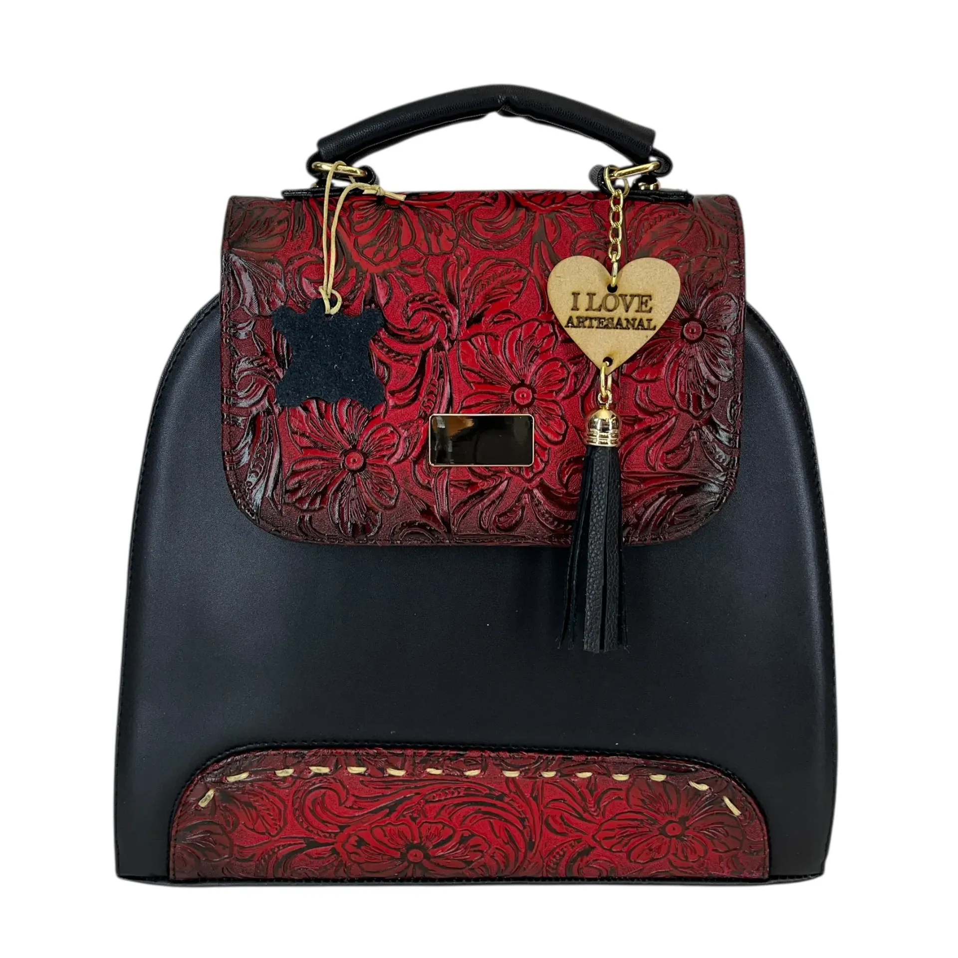 BACKPAK PIEL VAQUETA MANDALA NEGRO/SHEDRON 